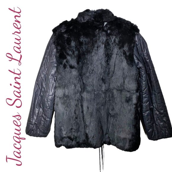 JACQUES SAINT LAURENT VINTAGE 80’S REVERSIBLE BLACK FAUX FUR JACKET, SIZE SMALL - Picture 3 of 12